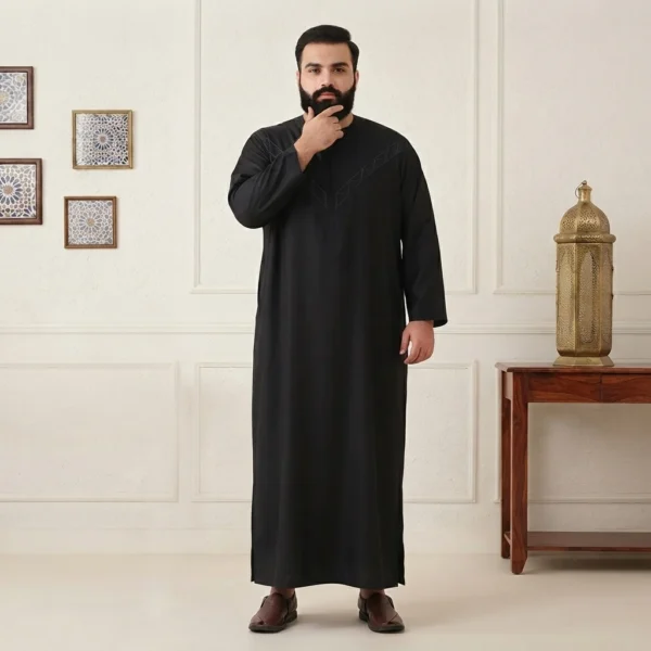 Black Embellished Men's Omani 6XL Plus Size Thobes Canada