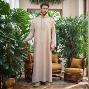 Sand Beige Hooded Thobe For Men