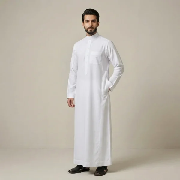 Cashmere Wool White Saudi Thobe For Men CA Cashmere Wool White Saudi Thobe For Men