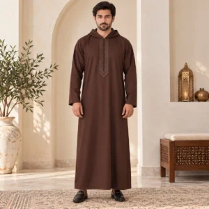 Chocolate Brown Hooded Moroccan Thobe Men Canada