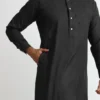 Classic Saudi Collar Style Black Cotton Thobe For Men