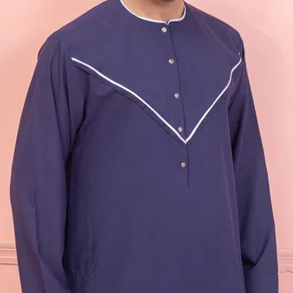 Collarless Emirati Deep Purple Cotton Thobe For Men