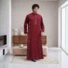 Contrast Piping Panel Style Deep Maroon Thobe Canada Maroon Islamic Thobe
