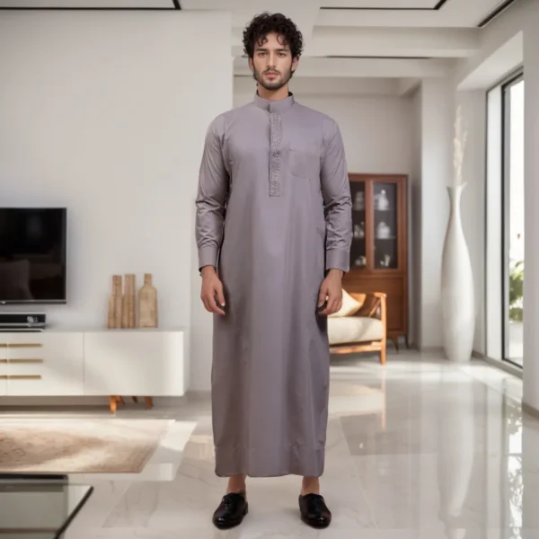 Dark Grey Embroidered Men's Saudi Arabia Thobe Canada Dark Grey Embroidered Men's Saudi Arabia Thobe Canada