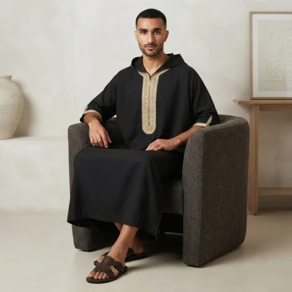 Designer Black Hooded Mens Moroccan Thobes Canada Hooded Mens Moroccan Thobes Canada