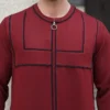 Designer Collarless Black Trim Maroon Thobe For Men’s Canada Maroon Thobe For Men’s