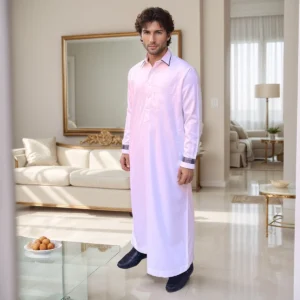 Designer Contrast Patterned Men's Light Pink Thobe Canada Light Pink Thobe