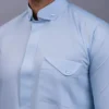 Designer Curved Collar with Pocket Sky Blue Mens Thobes CA Sky Blue Mens Thobe