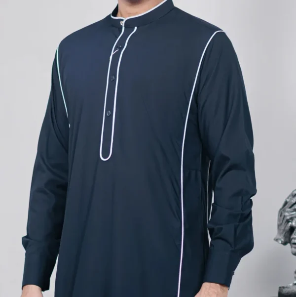 Designer Navy Blue Cotton Thobe For Men CA Blue Cotton Thobe For Men CA