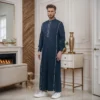 Designer Navy Blue Cotton Thobe For Men Canada Cotton Thobe For Men Canada