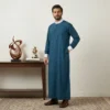 Designer Peacock Blue with White Collar Cuffs Men's Thobes CA Designer Peacock Blue with White Collar Cuffs Men's Thobe