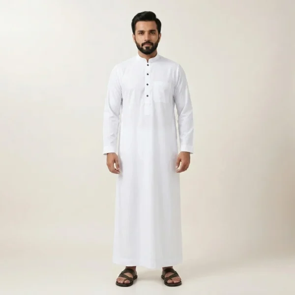 Designer White Saudi Thobe For Men CA White Saudi Thobe For Men