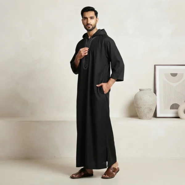 Elegant Black Hooded Mens Moroccan Thobes Canada Elegant Black Hooded Mens Moroccan Thobes