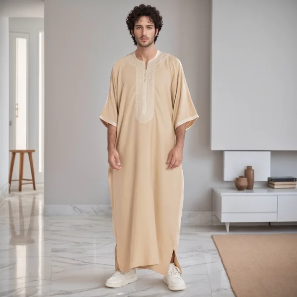 Embroidered Beige Mens Moroccan Thobes Canada
