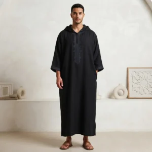 Embroidered Black Hooded Moroccan Thobes Men CA Hooded Moroccan Thobes Men CA