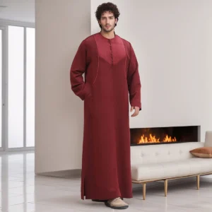 Maroon Thobe With Loop Buttons