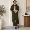 Embroidered Dark Olive Green Wool Djellaba CA Embroidered Dark Olive Green Wool Djellaba