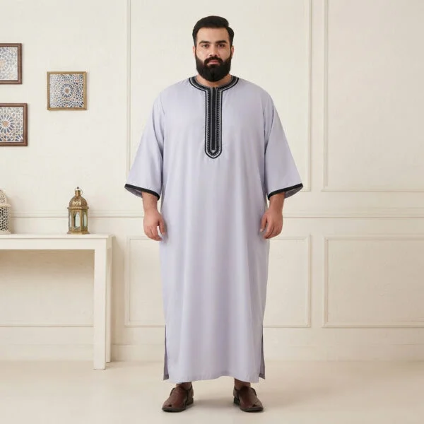 Embroidered Grey Moroccan 6XL Thobes For Men Canada