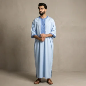 Embroidered Light Blue Moroccan Thobes Men CA Blue Moroccan Thobes Men CA