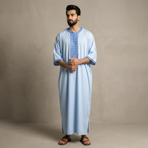 Embroidered Light Blue Moroccan Thobes Men CA Blue Moroccan Thobes Men CA