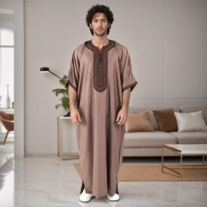 Embroidered Light Brown Moroccan Thobes Men CA Brown Moroccan Thobes Men CA