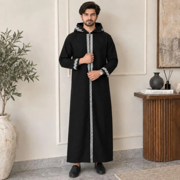Black Woolen Hooded Djellaba