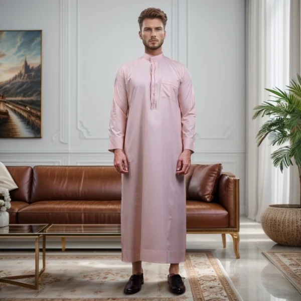 Embroidered Men's Dusty Rose Saudi Arabia Thobe Canada Dusty Rose Saudi Arabia Thobe