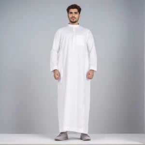 Embroidered Men's Pure White Saudi Style Thobe CA Men's Pure White Saudi Style Thobe