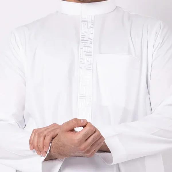 Embroidered Men's Pure White Saudi Style Thobes CA Embroidered Men's Pure White Saudi Style Thobe