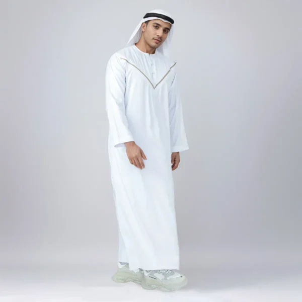 Embroidered Omani White Thobe For Men CA Omani White Thobe For Men