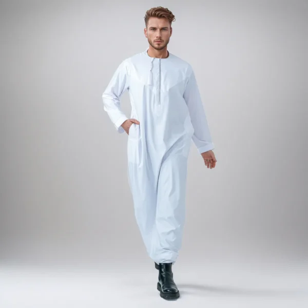 Embroidered Pure White Cotton Thobe For Men Canada White Cotton Thobe For Men Canada
