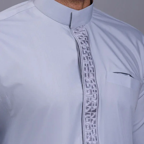 Embroidered Slate Grey Saudi Thobe For Men