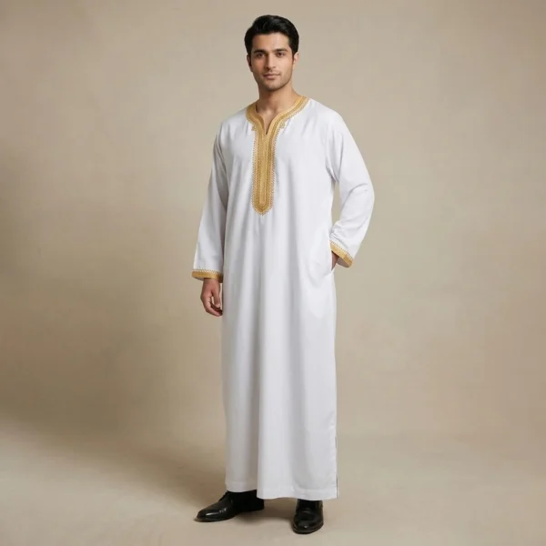 White and Gold Moroccan Thobes Men CA