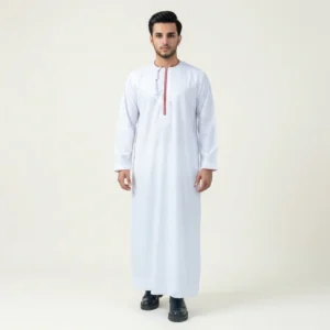 Embroidered White and Red Emirati Thobe For Men CA Embroidered White and Red Emirati Thobe For Men
