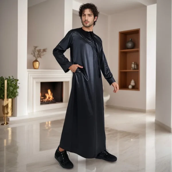 Emirate Style Onyx Black Mens Silk Thobe