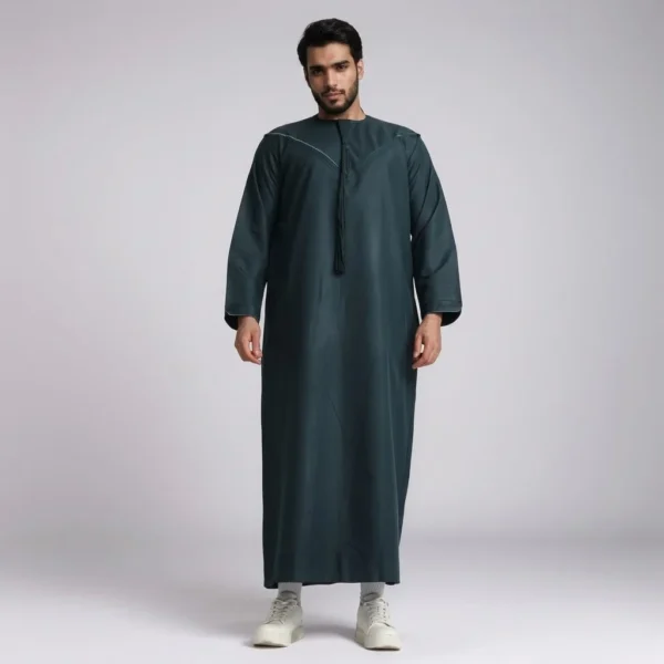 Emirati Men's Dark Teal Thobe with Contrast Piping CA Emirati Men's Dark Teal Thobe