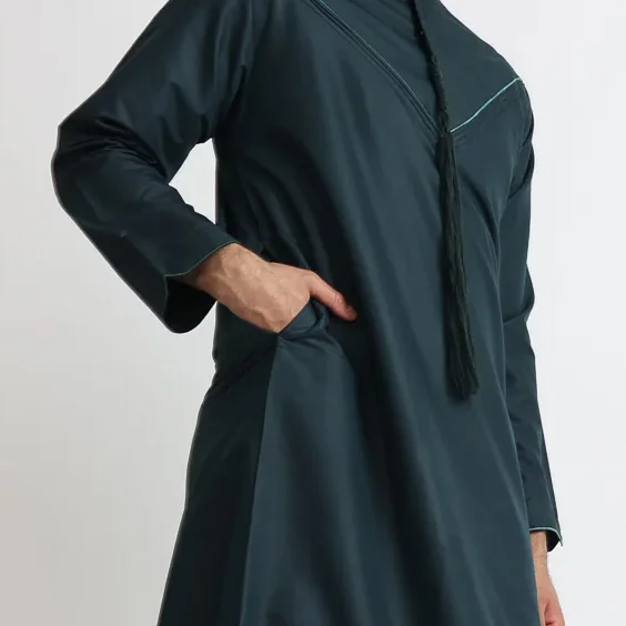 Emirati Men's Dark Teal Thobes with Contrast Piping CA Men's Dark Teal Thobe