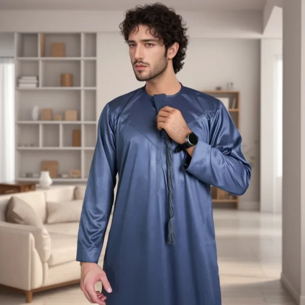 Emirati Mens Dusky Blue Silk Thobe CA Emirati Mens Dusky Blue Silk Thobe Canada
