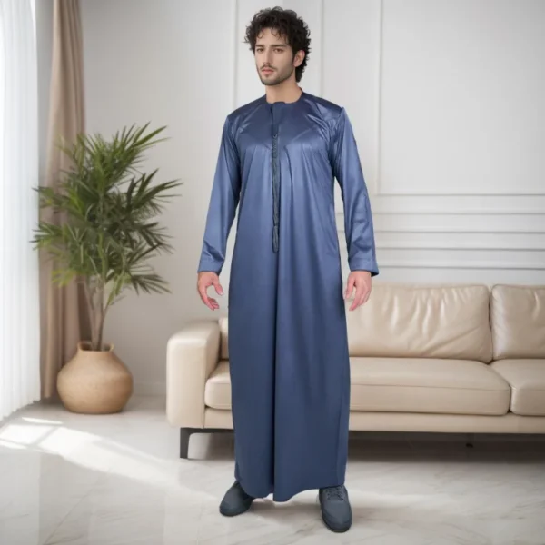 Emirati Mens Dusky Blue Silk Thobe Canada Blue Silk Thobe Canada