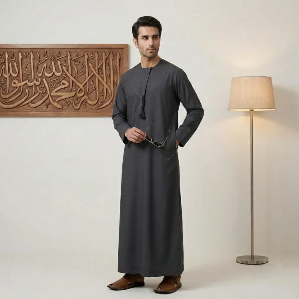 Emirati Style Charcoal Grey Thobe for Men CA Emirati Style Charcoal Grey Thobe for Men