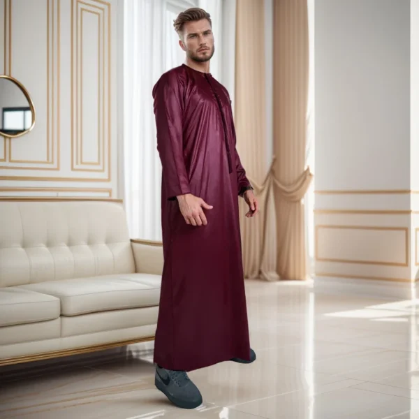 Emirati Style Dark Maroon Silk Thobe For Men Canada Silk Thobe For Men Canada