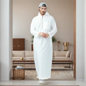 White Hooded Thobe For Men