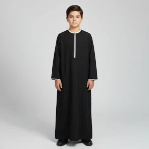 Kids Black and White Contrast Zip Front Modern Thobe CA Kids Black and White Thobe