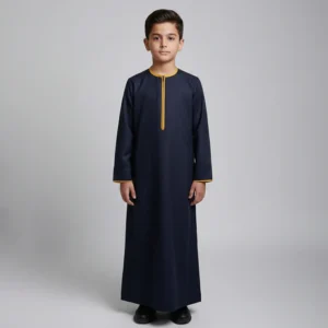 Kids Front Zip Navy Blue with Yellow Contrast Thobe CA Kids Navy Blue with Yellow Contrast Thobe CA
