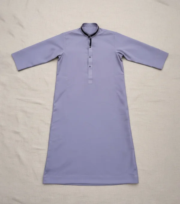 Kids Lavender Grey Saudi Thobe with Contrast Collar Trims CA Kids Lavender Grey Saudi Thobe