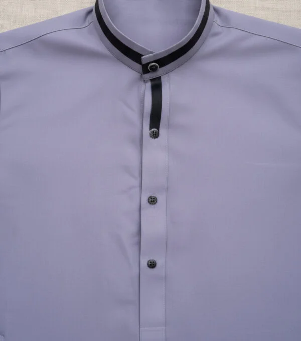 Kids Lavender Grey Saudi Thobe with Contrast Collars Trim CA Kids Lavender Grey Saudi Thobe with Contrast Collar Trim