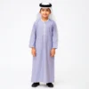 Kids Lavender Zipper Thobe with White Contrast Piping CA Kids Lavender Zipper Thobe