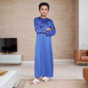 Kids Premium Royal Blue Satin Thobe for Boys CA Royal Blue Satin Thobe for Boys
