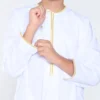 Kids White Omani Style Thobe with Gold Trim
