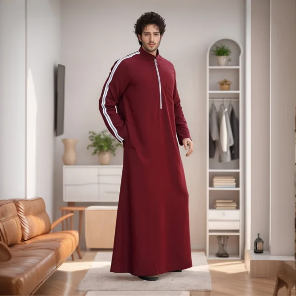 Men's Maroon Thobe With Dual Side Sleeve Stripes Canada Men's Maroon Thobe